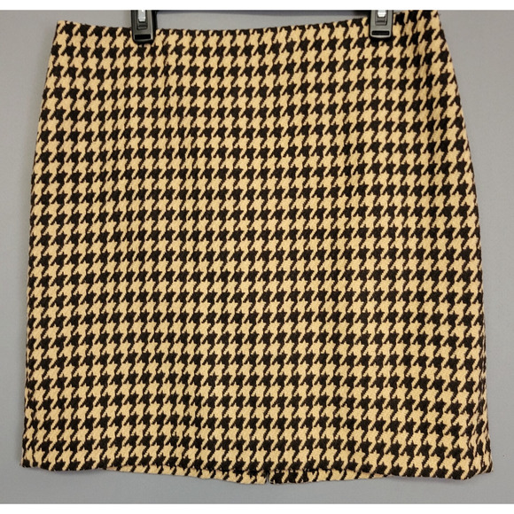 Talbots Straight Skirt Houndstooth Wool Blend Womens Petites Brown Tan Career - Picture 1 of 9